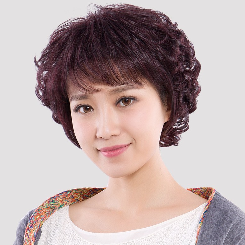 妈妈短卷发假发女中老年女短发短斜刘海发型中老年假发套逼真自然