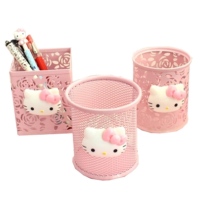 创意粉色可爱笔筒女孩桌面时尚收纳盒小学生桌面摆件简易儿童笔桶